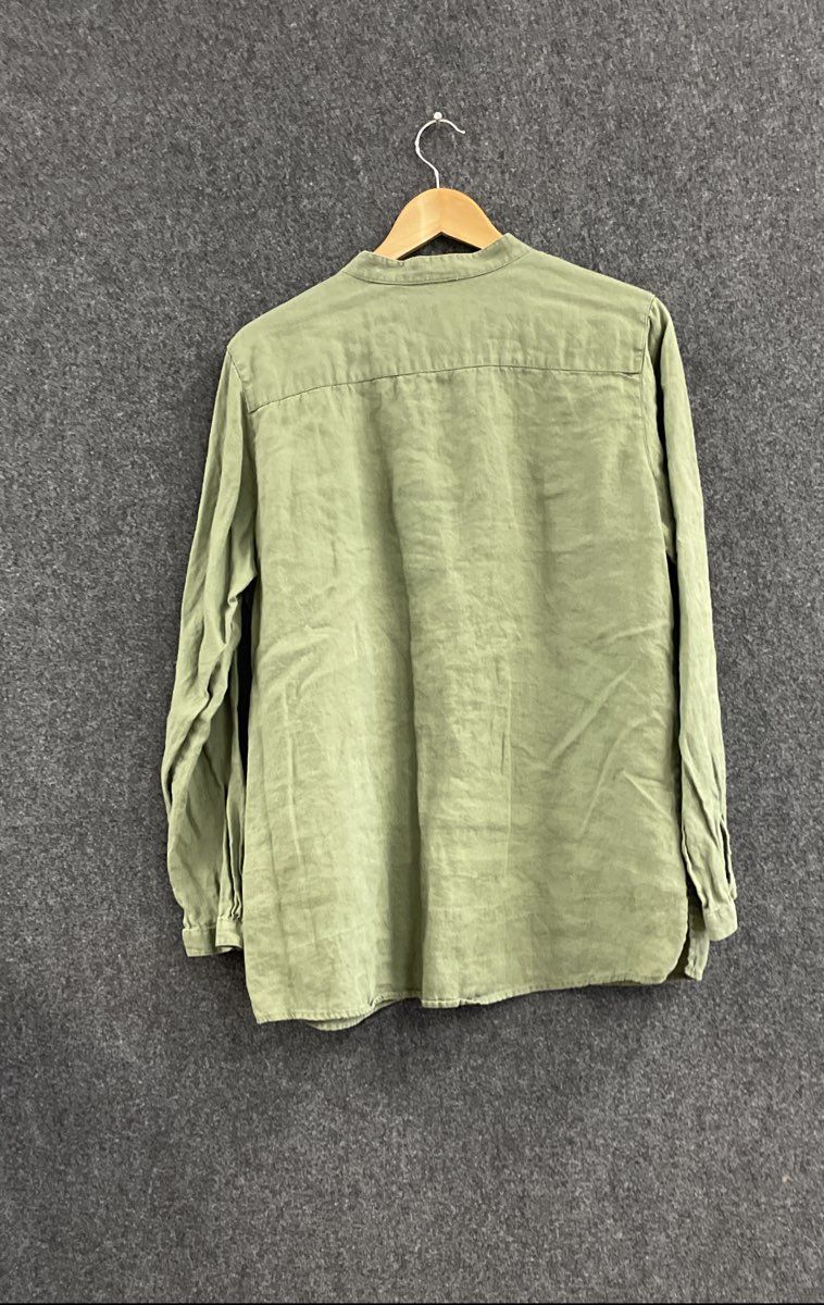 L.L. Bean Women's Olive Green 100% Linen Pintuck Pleated Front Blouse Sz L