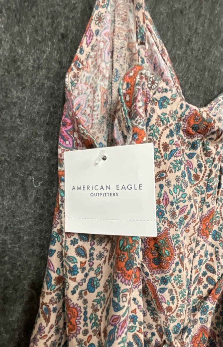 American Eagle Women's Paisley Boho Button Front Romper Multicolor Sz XS NWT