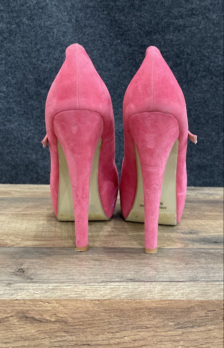 Pazzle Hot Pink Faux Suede Platform Mary Jane High Heel Pumps Women's Size 8