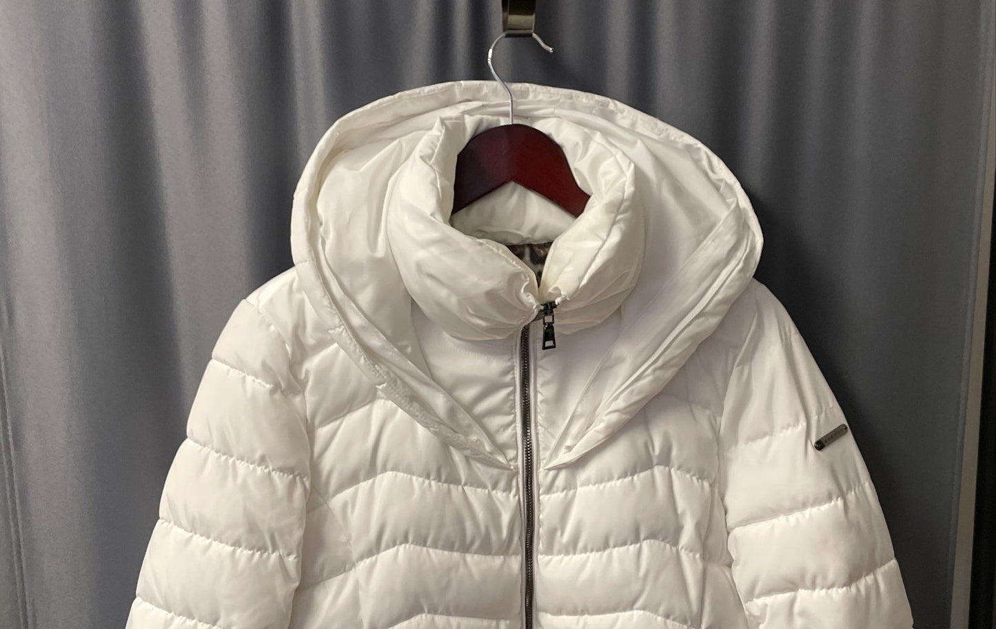 Laundry by Shelli Segal Women's White Hooded Puffer Parka Jacket Cinch Sz S