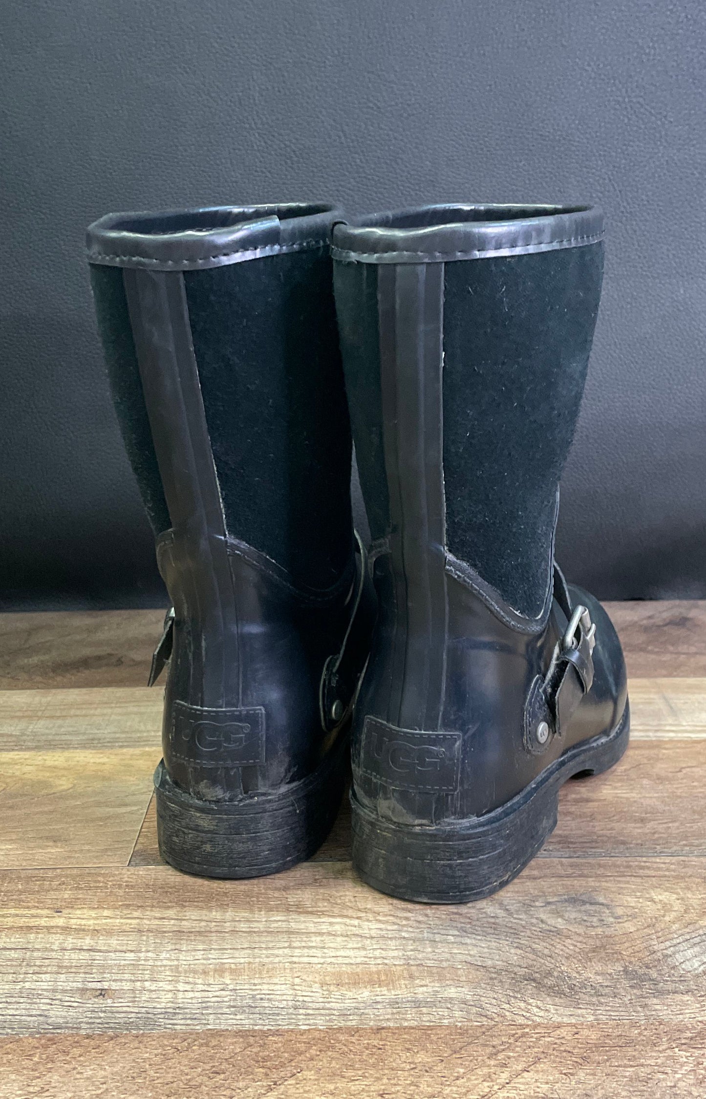 UGG Simmens Black Waterproof Leather Suede Buckle Boots Women's Size 6