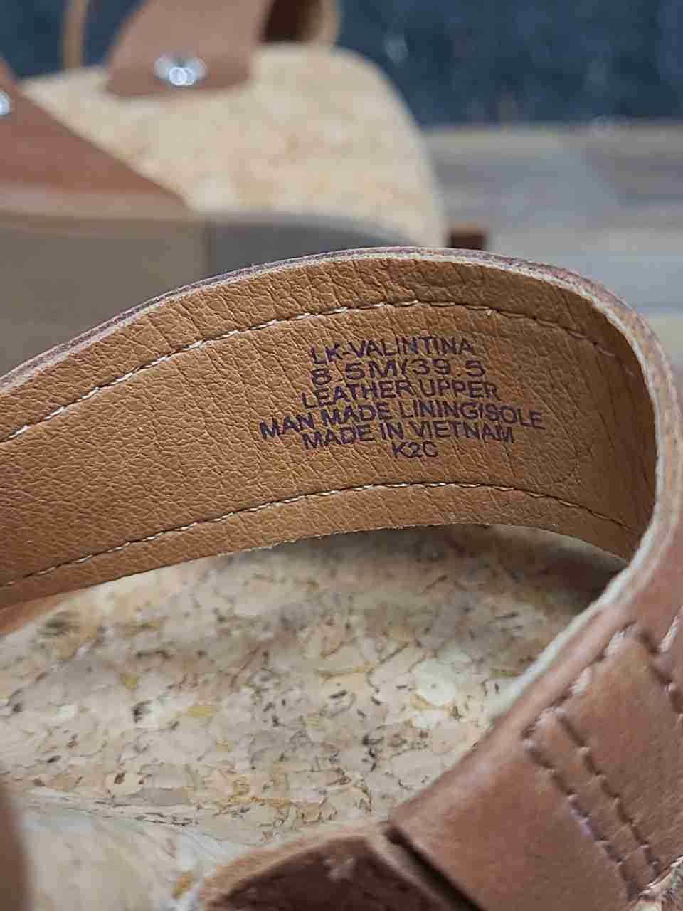Lucky Brand Valintina Tan Leather Strappy Cork Wedge Sandals Women's Size 8.5