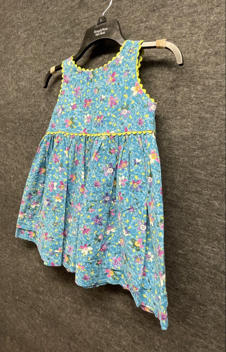 Girls Minnie Mouse Red Polka Dot Dress & Blue Floral Ric Rac Trim Dress Lot