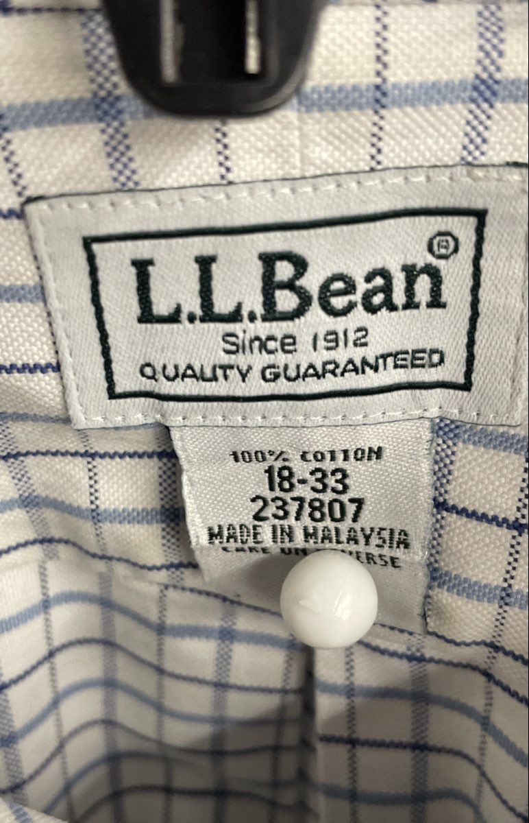 L.L. Bean Men's 2 Pack Wrinkle-Free Dress Shirts White Blue Check Size 18-33