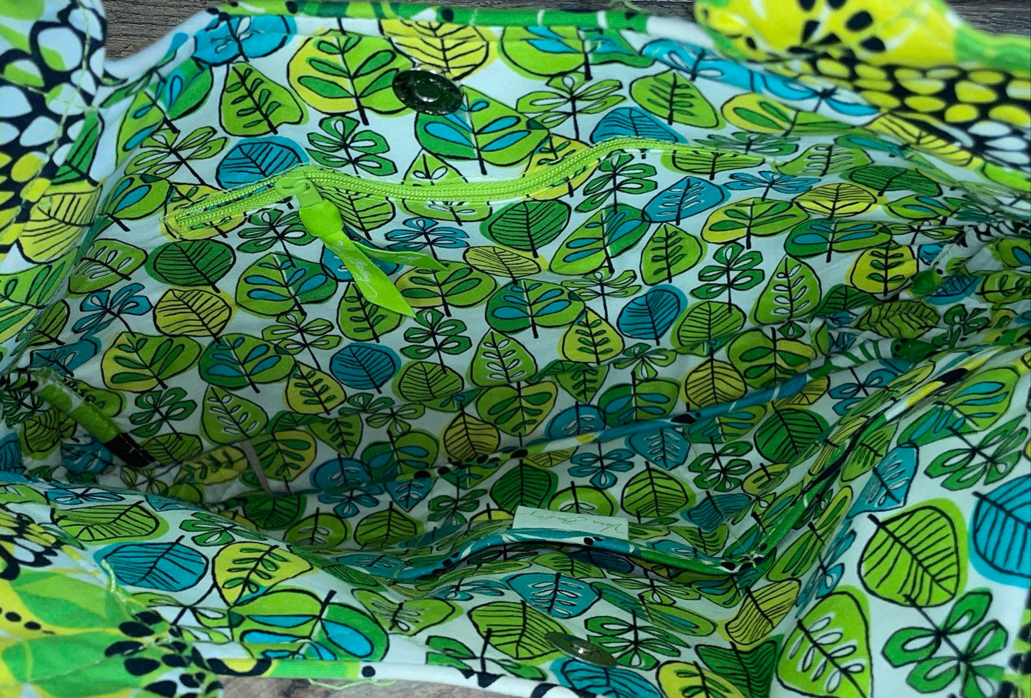 Vera Bradley Lime Green Teal Floral Quilted Cotton Large Tote Crossbody Bag