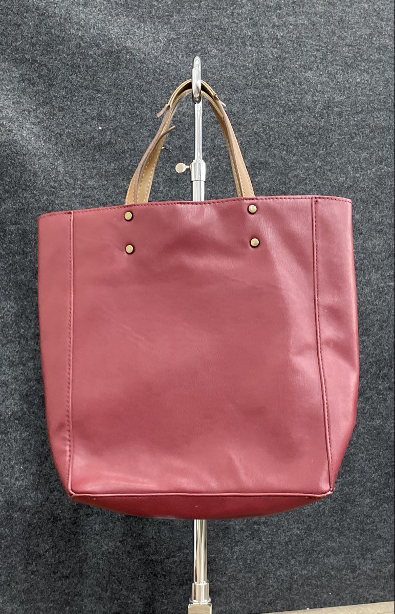 Red Leather Tote Bag Handbag Brass Hardware with Removable Crossbody Strap