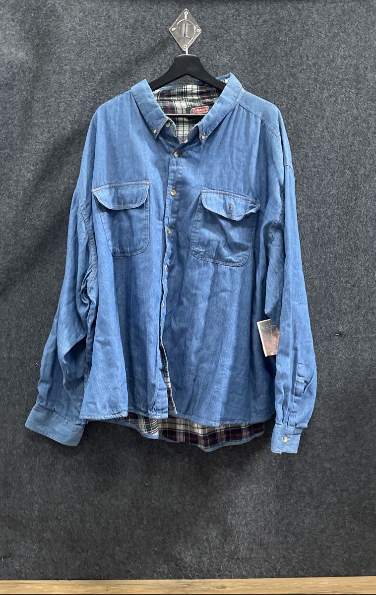 Coleman Men's Blue Denim Flannel Lined Jean Jacket Plaid NWT Size 5XL