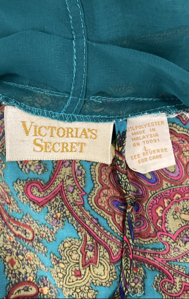 Vintage 90s Victoria's Secret Women's Teal Paisley Full Length Wrap Robe Sz L