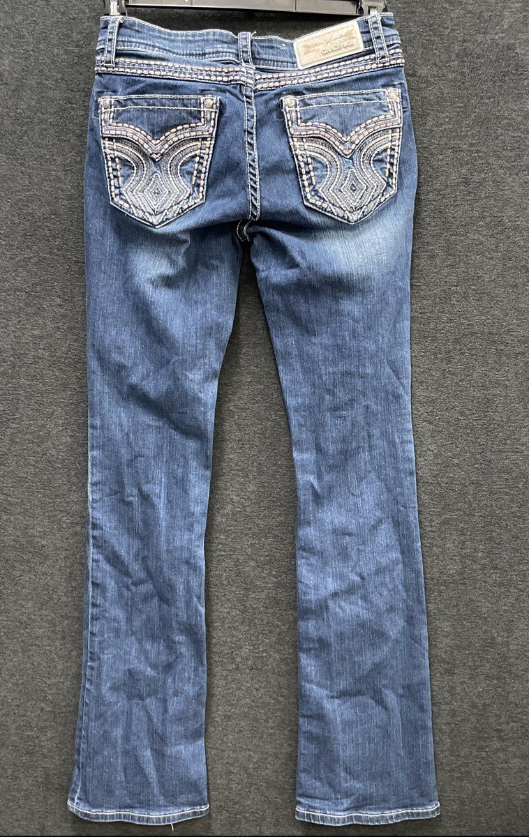 Grace in LA Women's Blue Easy Fit Embellished Bootcut Denim Jeans Sz 27