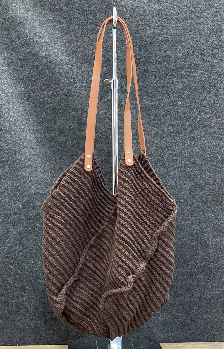 Unbranded Dark Brown Woven Crochet Slouchy Hobo Shoulder Bag with Tassel