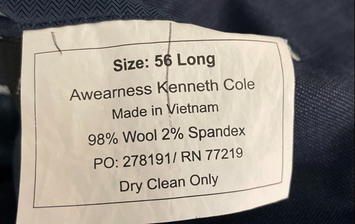Awearness Kenneth Cole Men's Blue Wool Blend Two-Piece Suit Sz 56L 50