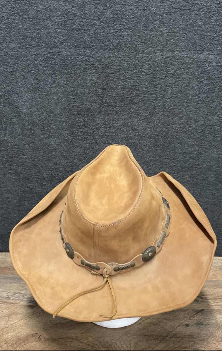 Vintage 90s Stetson Rodeo Dr Collection Tan Suede Concho Cowboy Hat Sz M