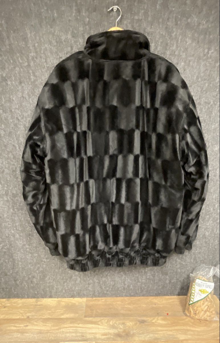 Vintage 90s Budabean Men's Black Faux Fur Checkered Full Zip Jacket Sz L
