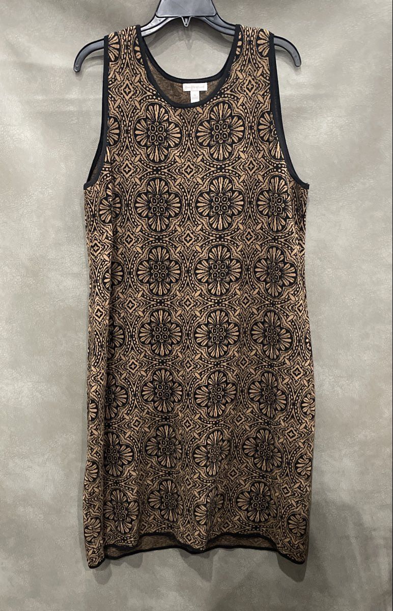 Charter Club Women's Brown Black Geometric Knit Sleeveless Shift Dress Sz XL