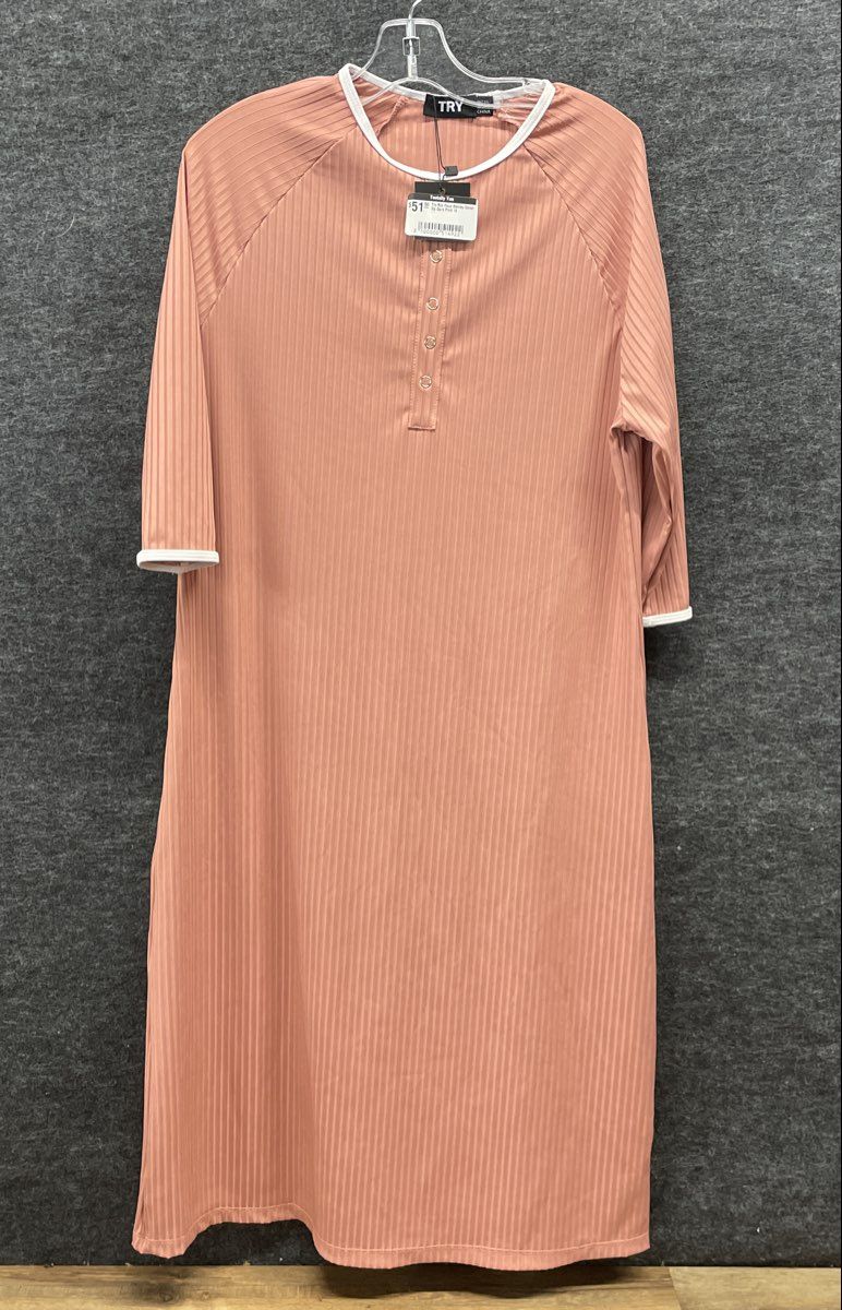 TRY Women's Dark Pink Ribbed Faux Henley Nightgown Cover Up Sleep Dress Sz 18