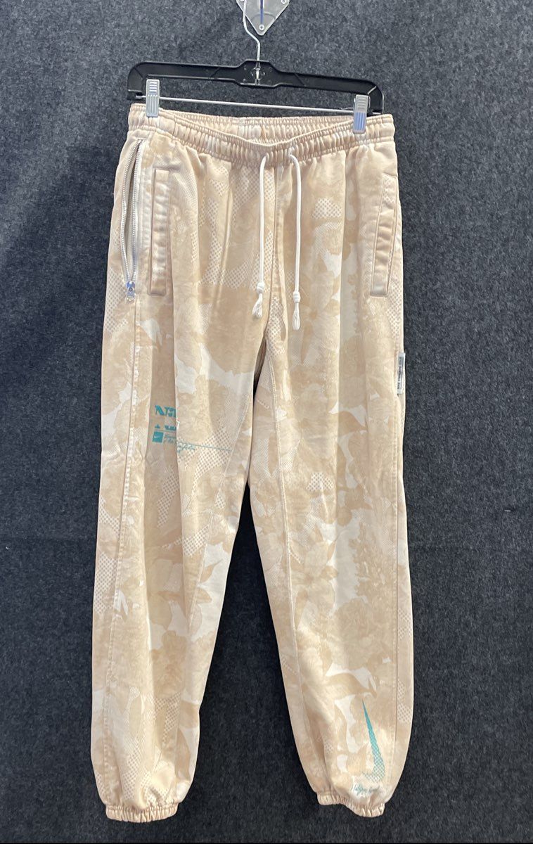 Nike Men's Beige Floral Dri-FIT Joggers Sweatpants Graphic Zip Pocket Sz M