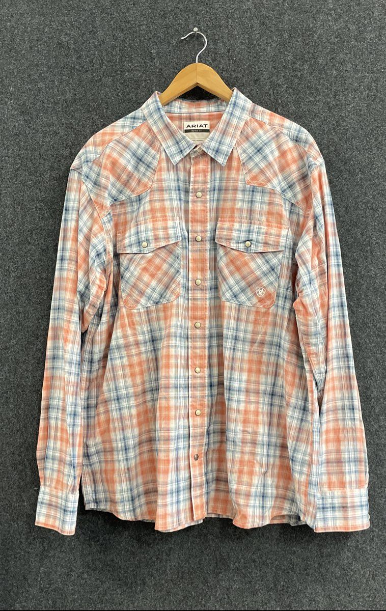 Ariat Men's Retro Fit Western Snap Front Plaid Long Sleeve Shirt Orange Sz XXL
