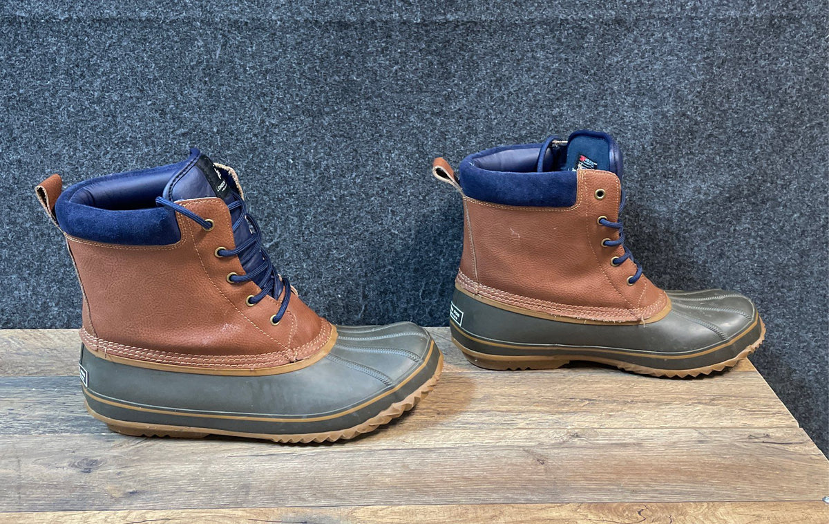London Fog Ashford 2 Brown Grey Leather Duck Boots 3M Thinsulate Size 12M
