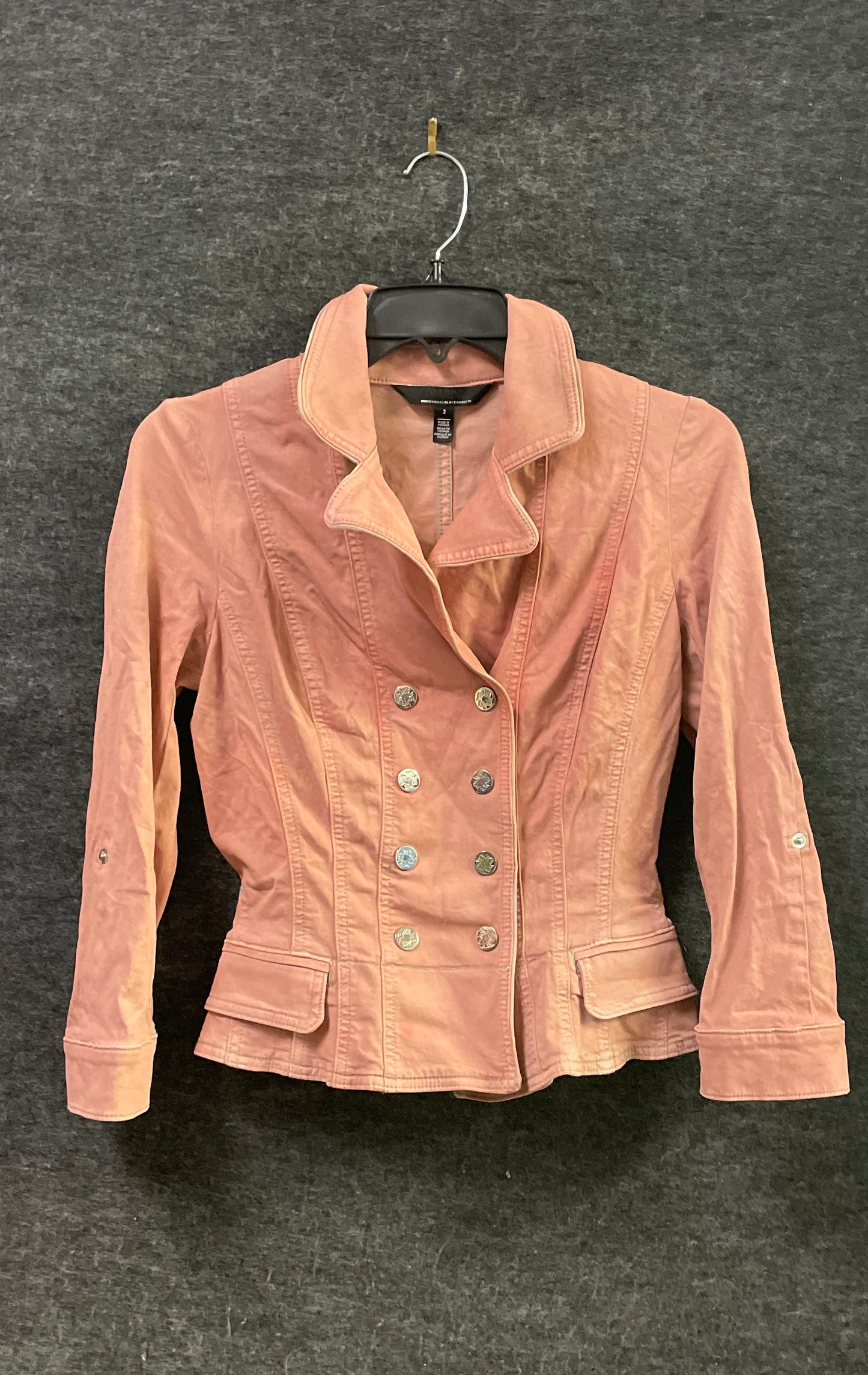 White House Black Market Women's Pink Military Double Breasted Jacket Sz 2