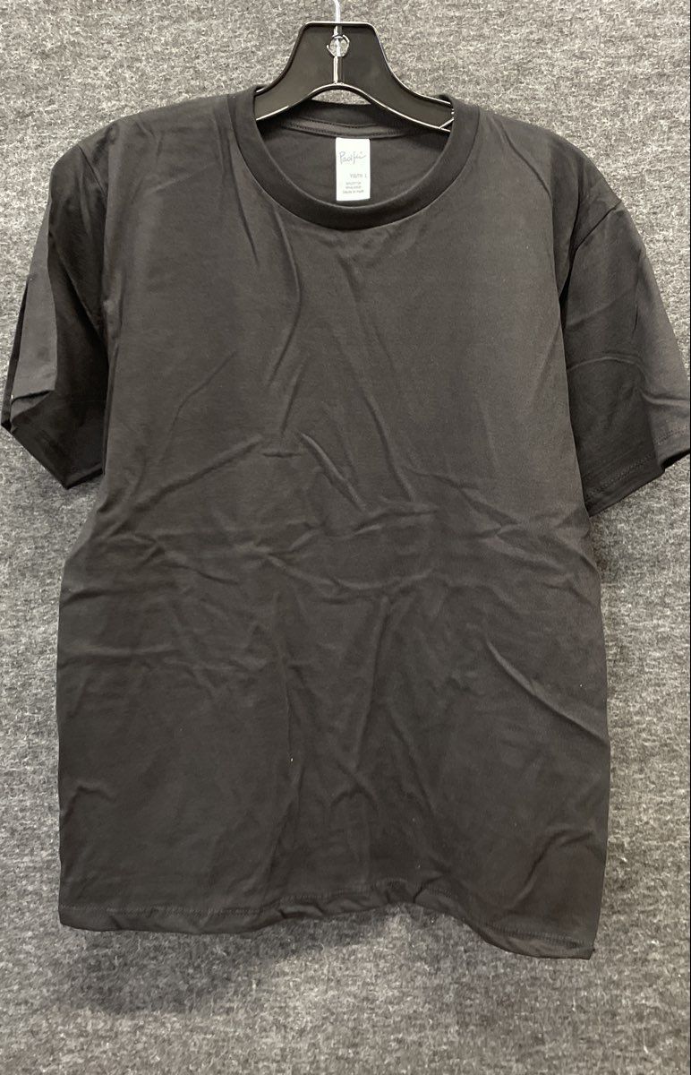 Pacific Youth Short Sleeve Black T-Shirts 10 Pack Cotton Crew Neck Sz L