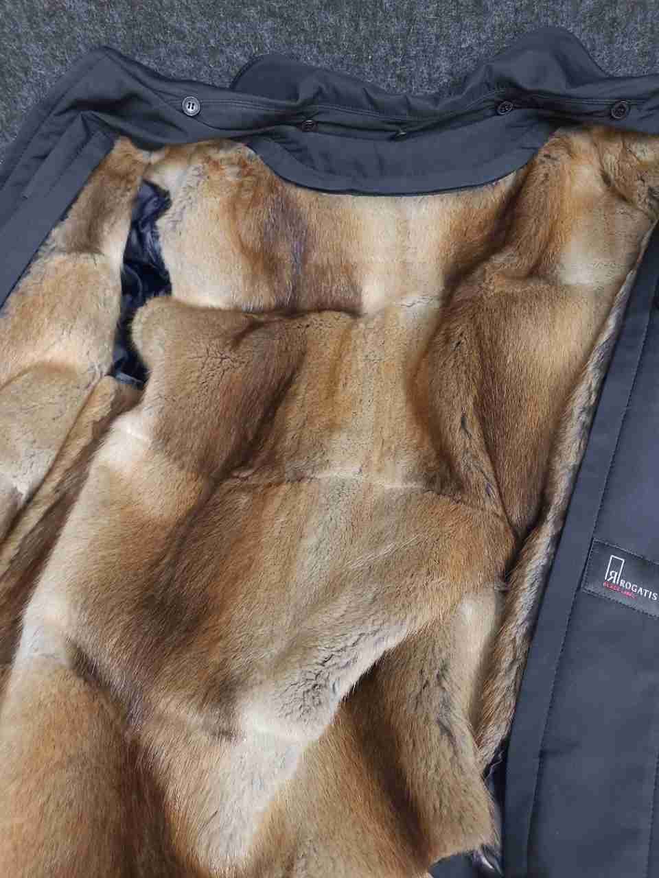 Rogatis Men's Black Label Fur Lined Jacket Dark Gray Leather Trim Sz 95 M