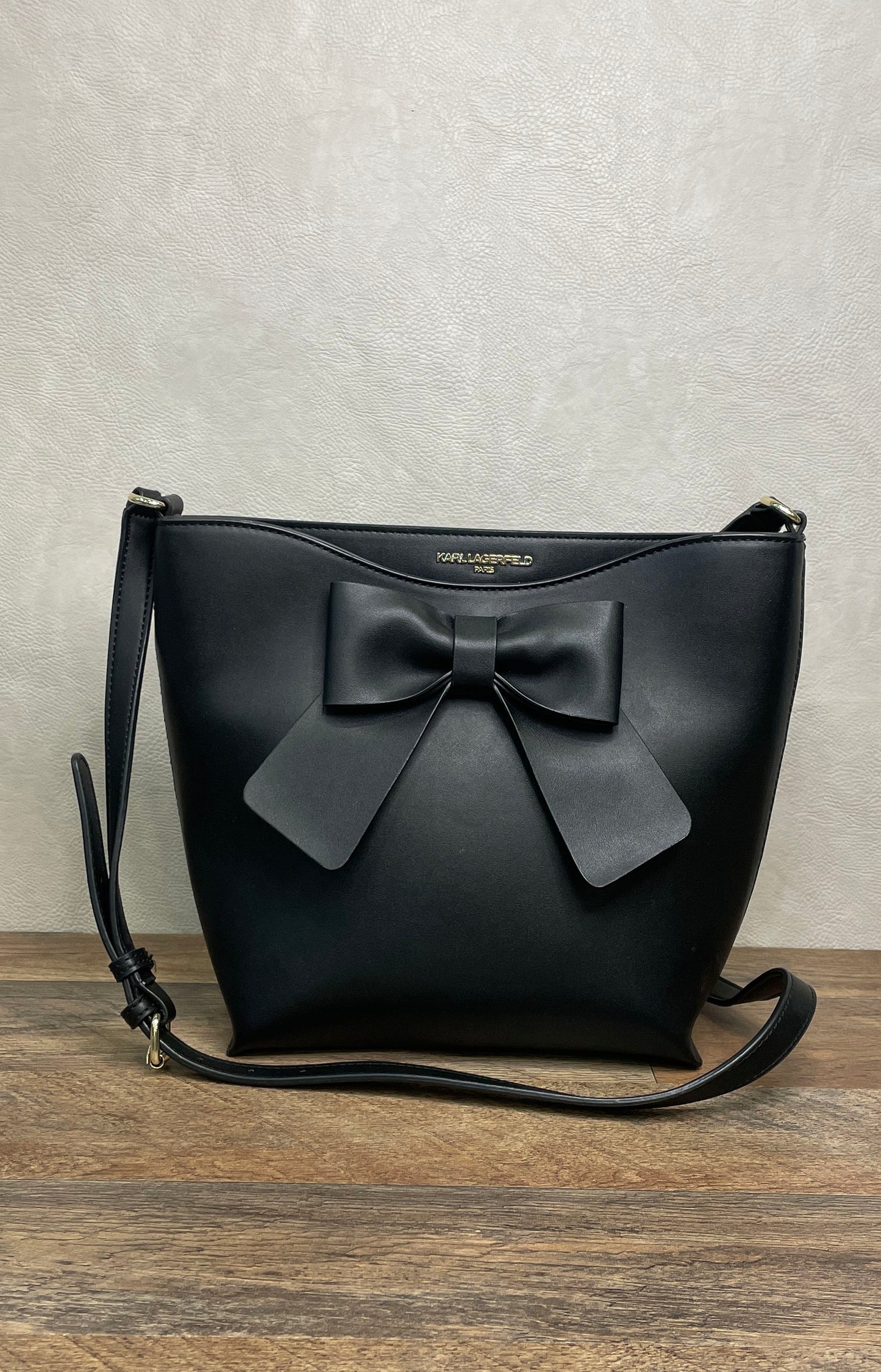 Karl Lagerfeld Paris Black Smooth Bag with Front Bow Crossbody Shoulder Bag