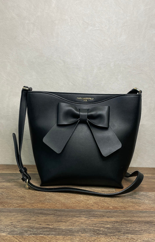 Karl Lagerfeld Paris Black Smooth Bag with Front Bow Crossbody Shoulder Bag