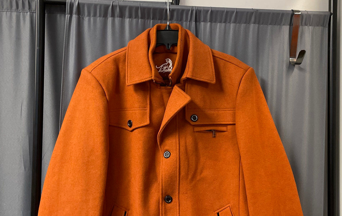 Men's Orange Wool Blend 2-in-1 Inner Bib Pea Coat Jacket Sz L