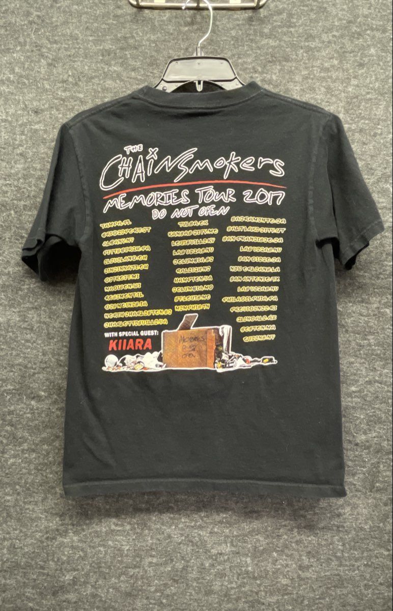 The Chainsmokers Memories Tour 2017 Do Not Open Concert T-Shirt Yazbek Sz S