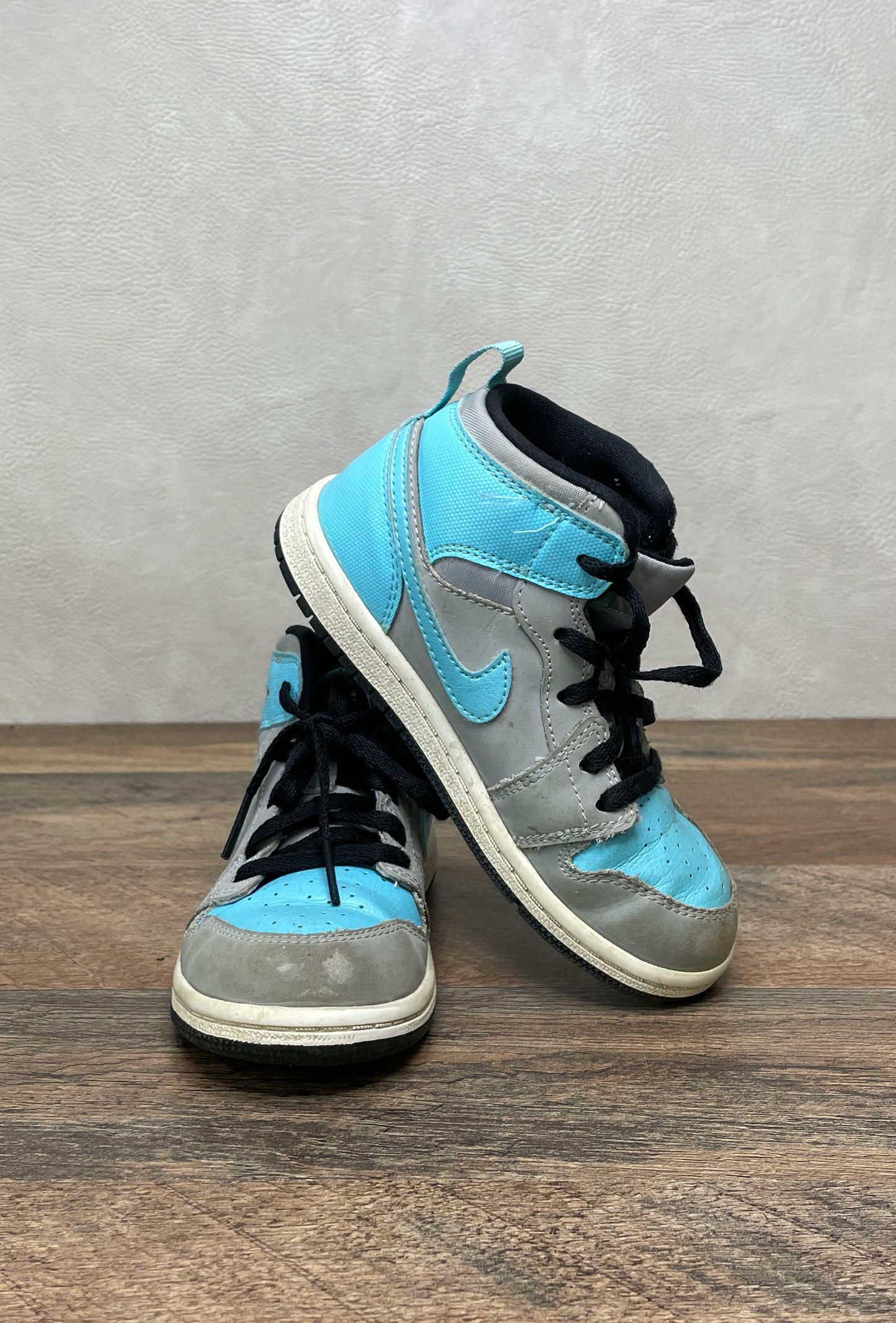 Nike Air Jordan 1 Mid BT Wolf Grey Sport Blue Toddler Sneakers Size 10C