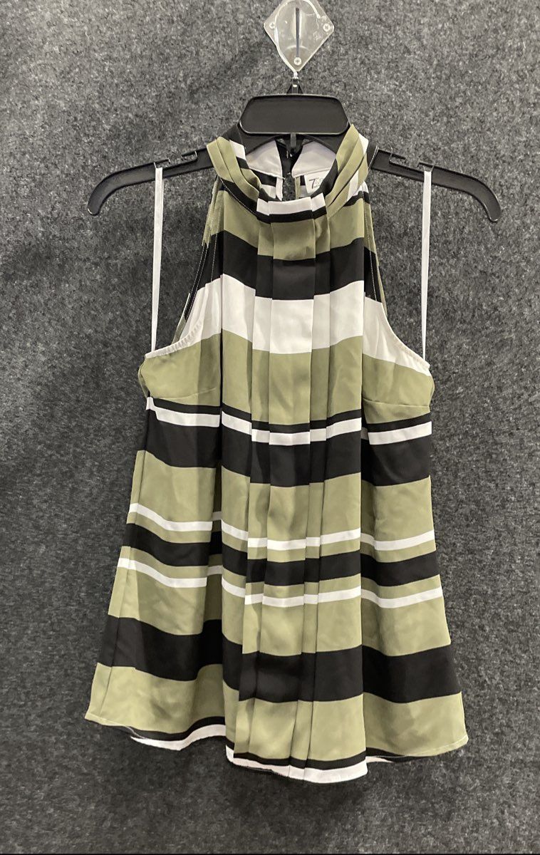 New York & Company Women's Green Black White Striped Halter Blouse Sz S