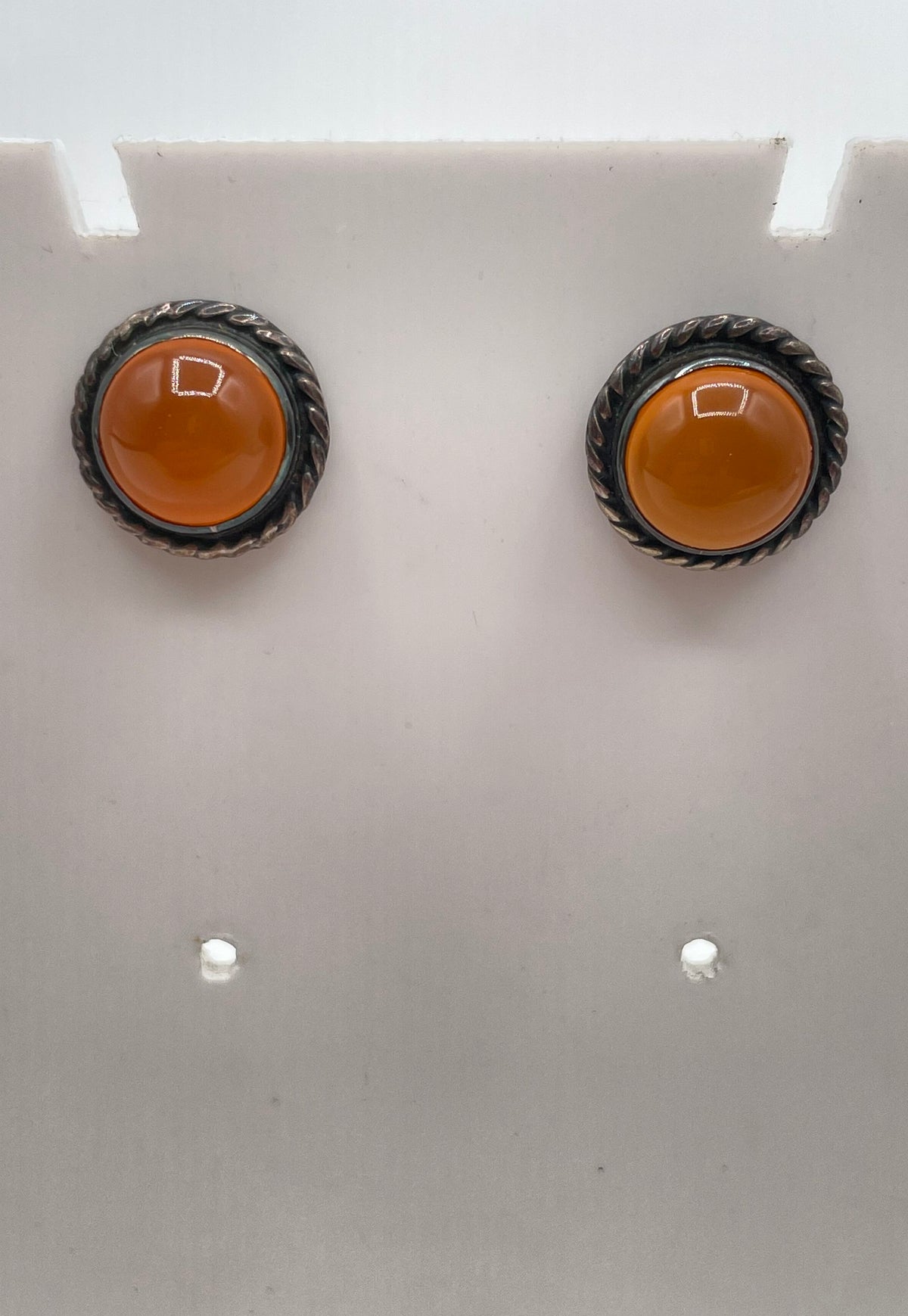 925 Sterling Silver Orange Glass Stone Stud Earrings 3.3g