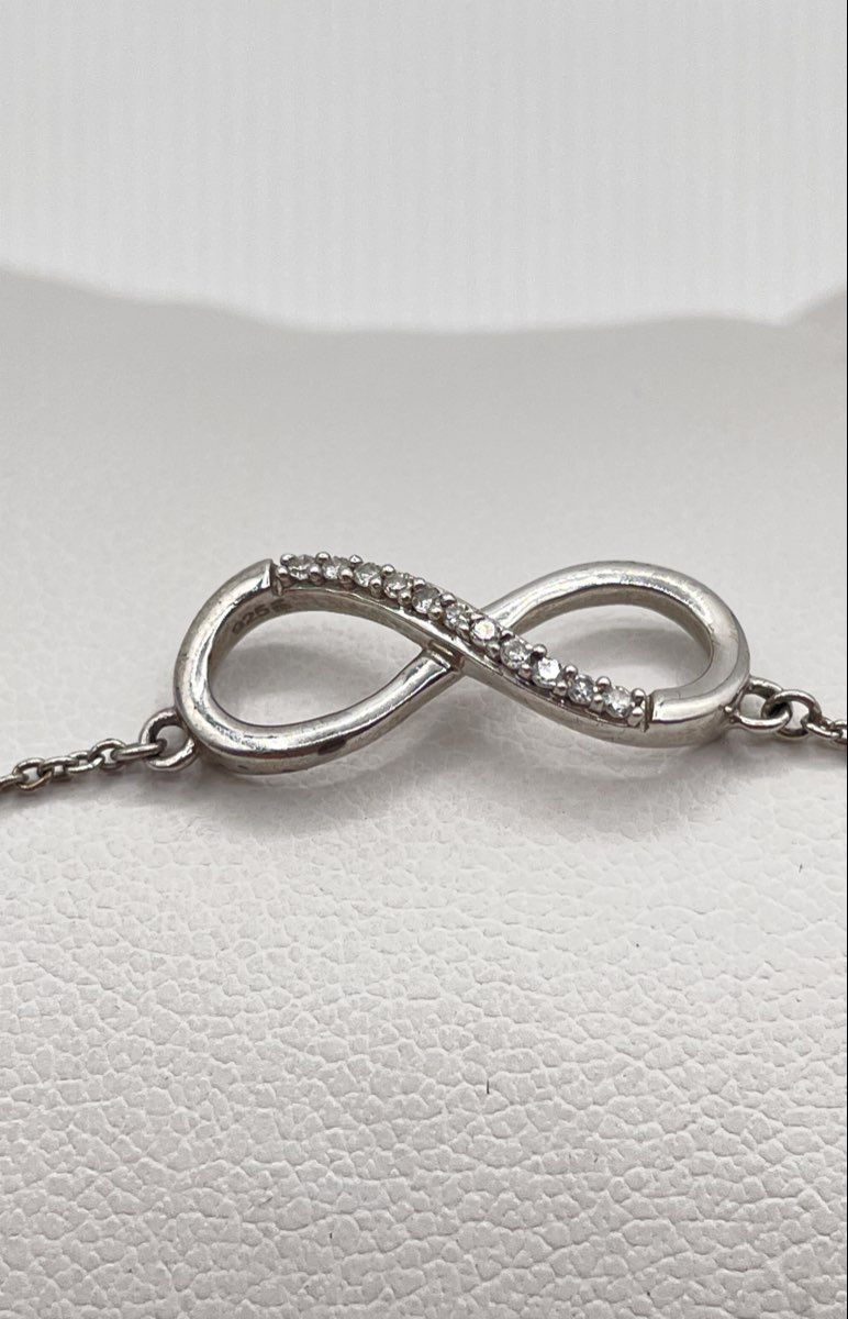 925 Sterling Silver Diamond Accent Infinity Charm Bracelet / Anklet 1.8g