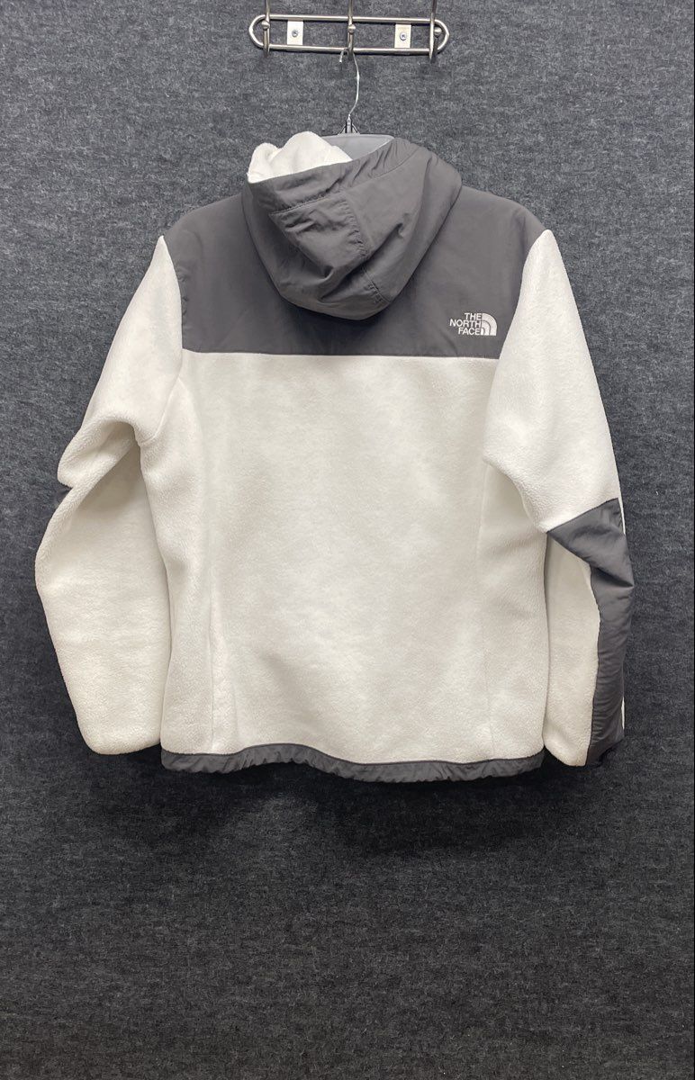 The North Face Women's White Gray Denali Hooded Fleece Jacket Sz L