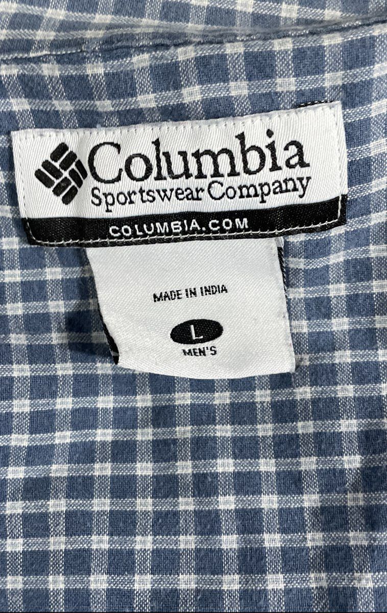 Columbia Men's Blue White Plaid 100% Cotton SS Button-Up Fishing Shirt Sz L