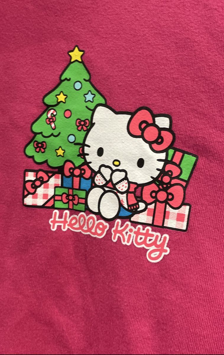 Hello Kitty Women's Fuchsia Christmas Tree Graphic Hoodie Sleeve Print Sz L