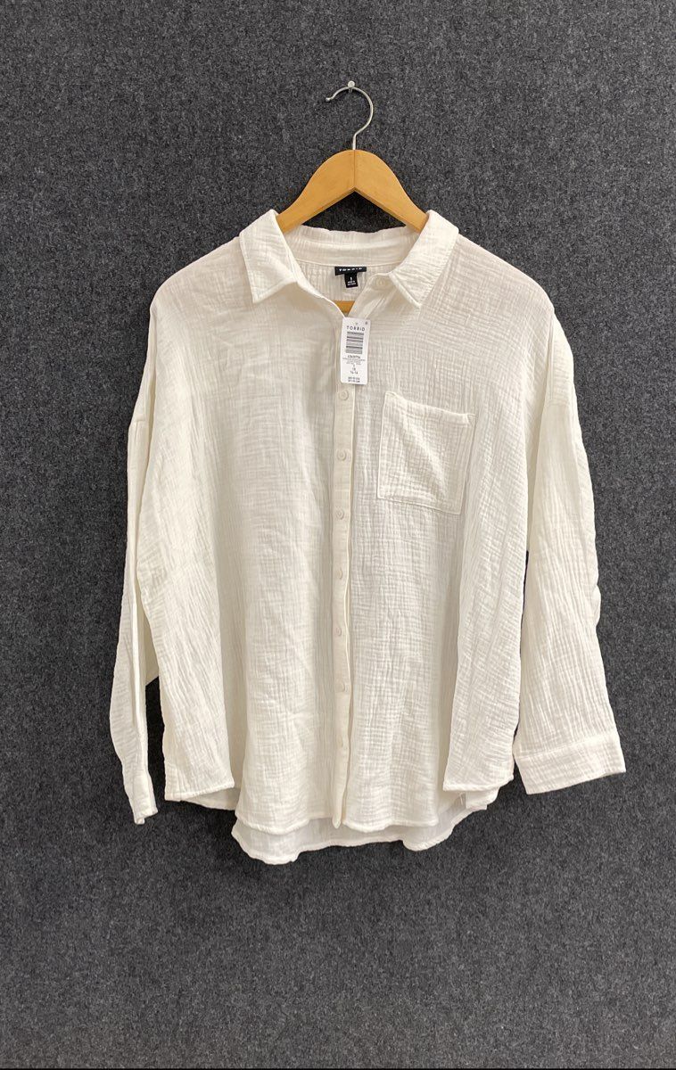 Torrid Women's Cotton Gauze Drop Shoulder Button Up Shirt NWT Sz 1X