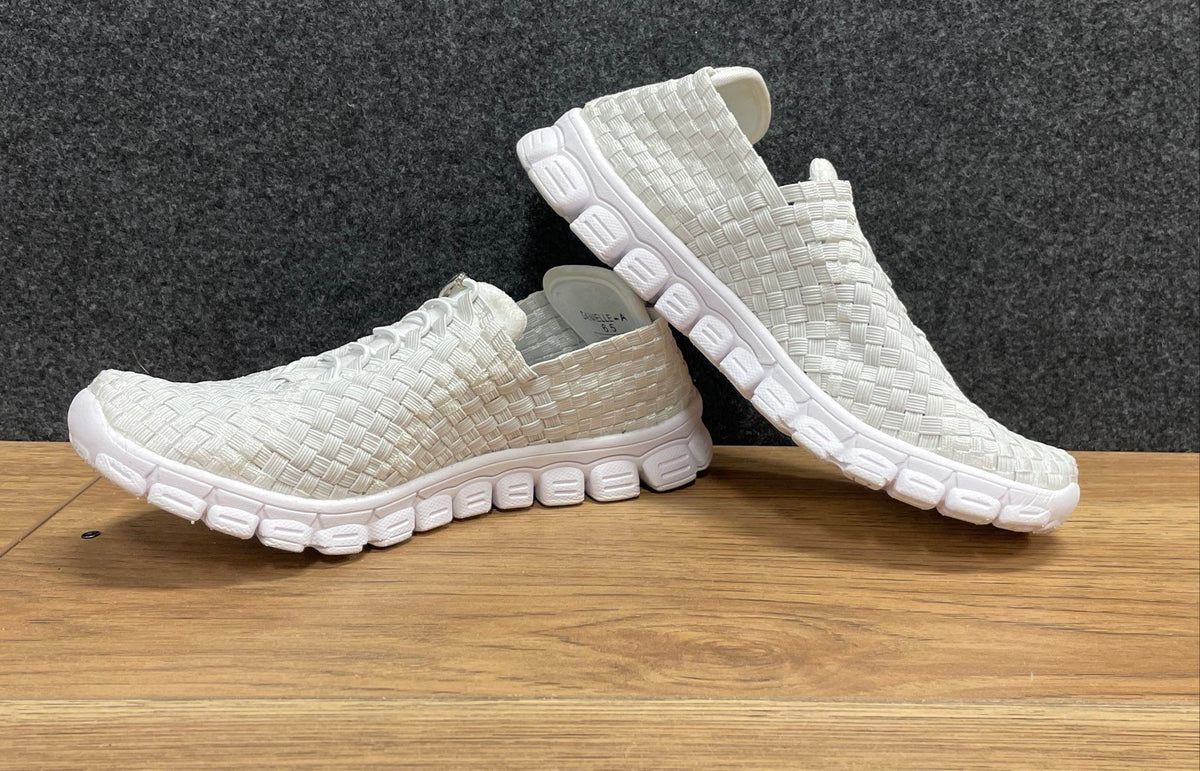Zee Alexis Danielle-A White Metallic Woven Slip On Sneakers Women's Size 6.5