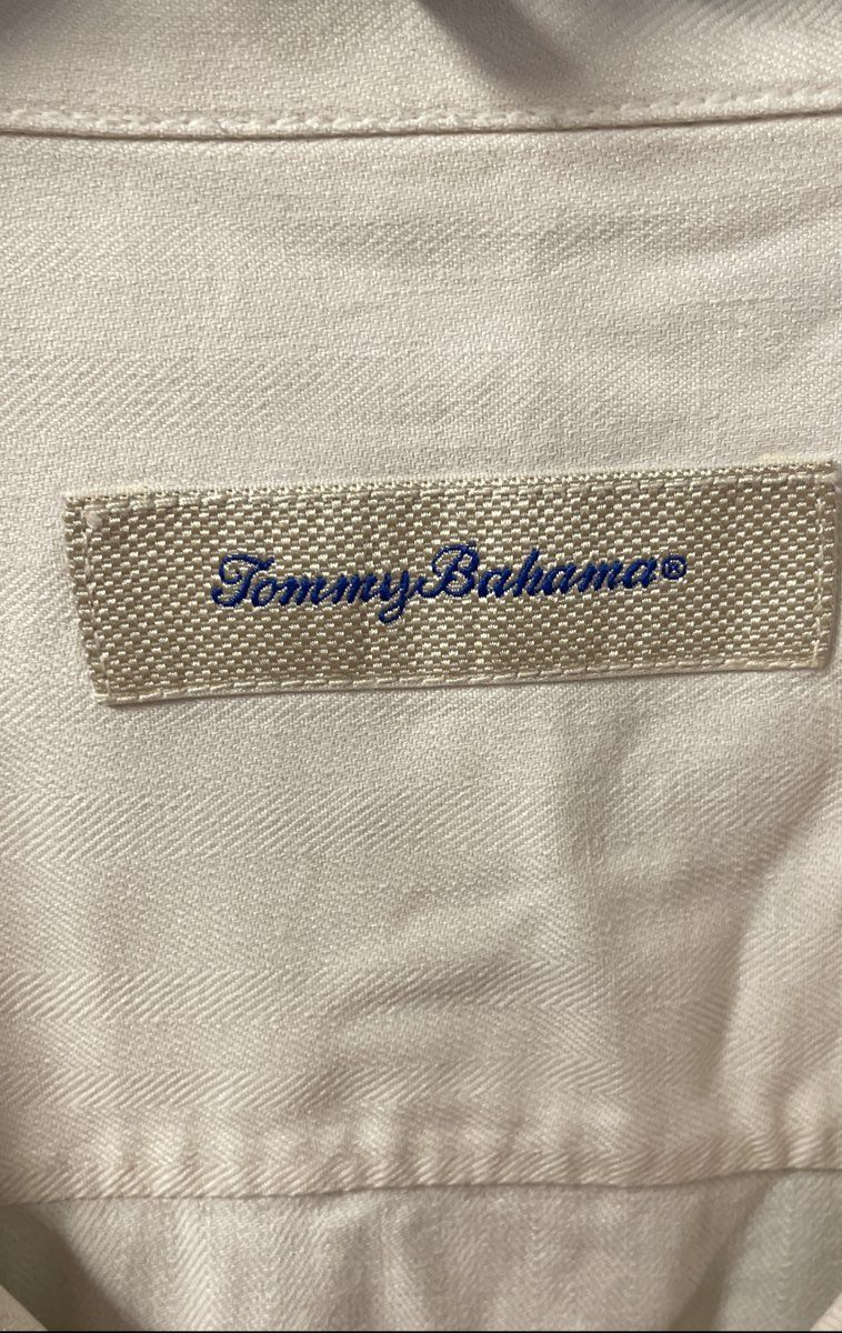 Tommy Bahama Men's Cream Short Sleeve 100% Silk Chevron Texture Camp Shirt XXL