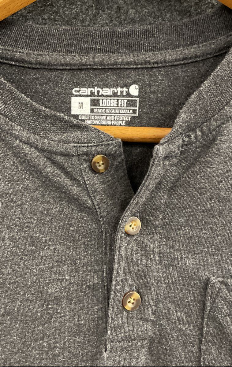 Carhartt K128 Workwear Pocket Henley Long Sleeve T-Shirt Carbon Heather Sz M