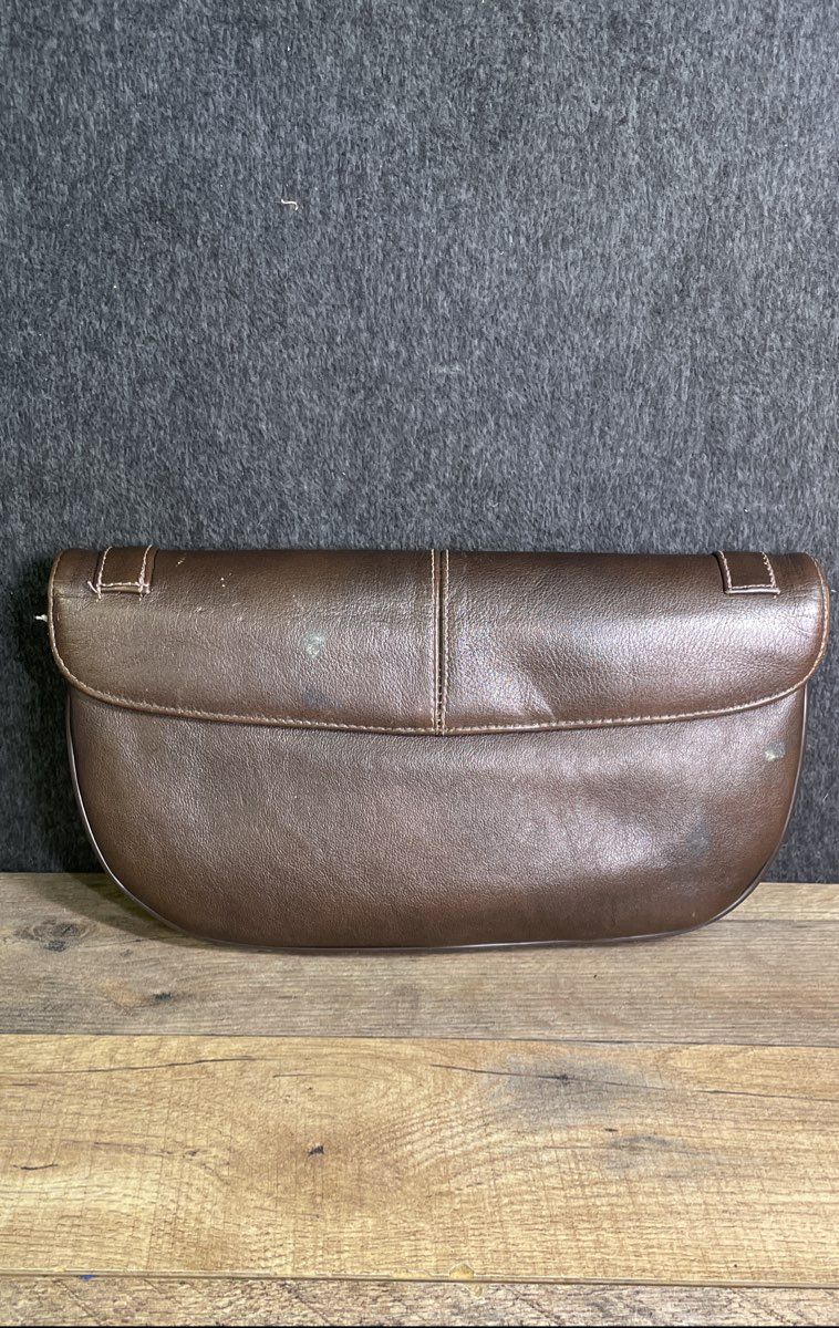 Vintage Zenith Dark Brown Handmade Leather Clutch Crossbody Bag Gold Hardware