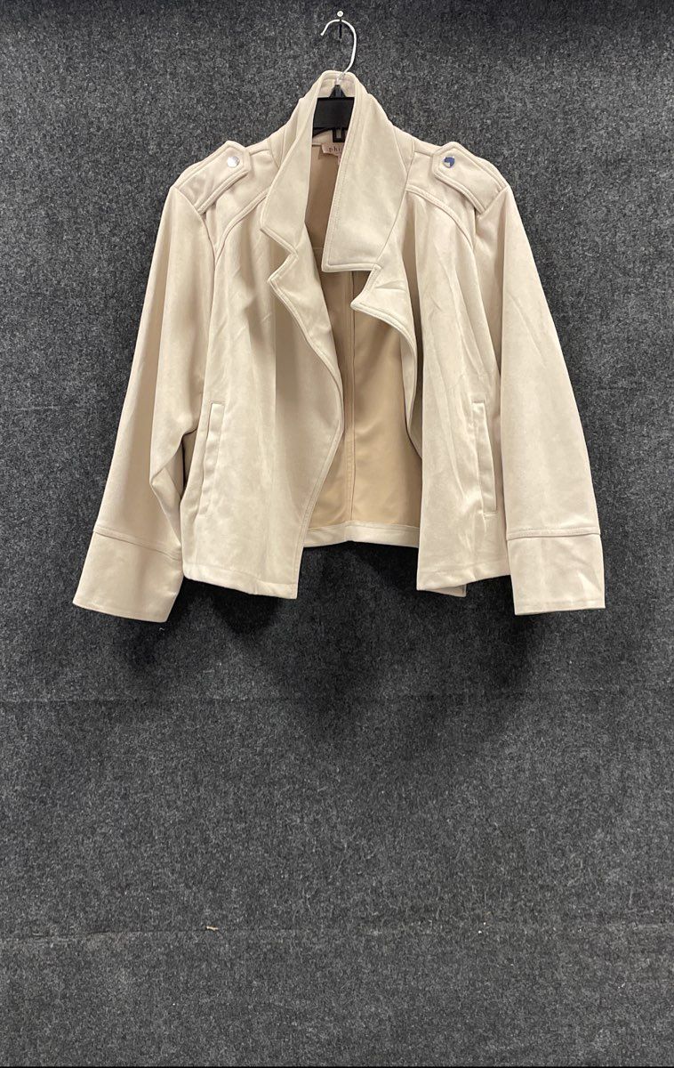 Philosophy Women's Powder Sand Faux Leather Open Front Blazer Jacket NWT Sz 2X