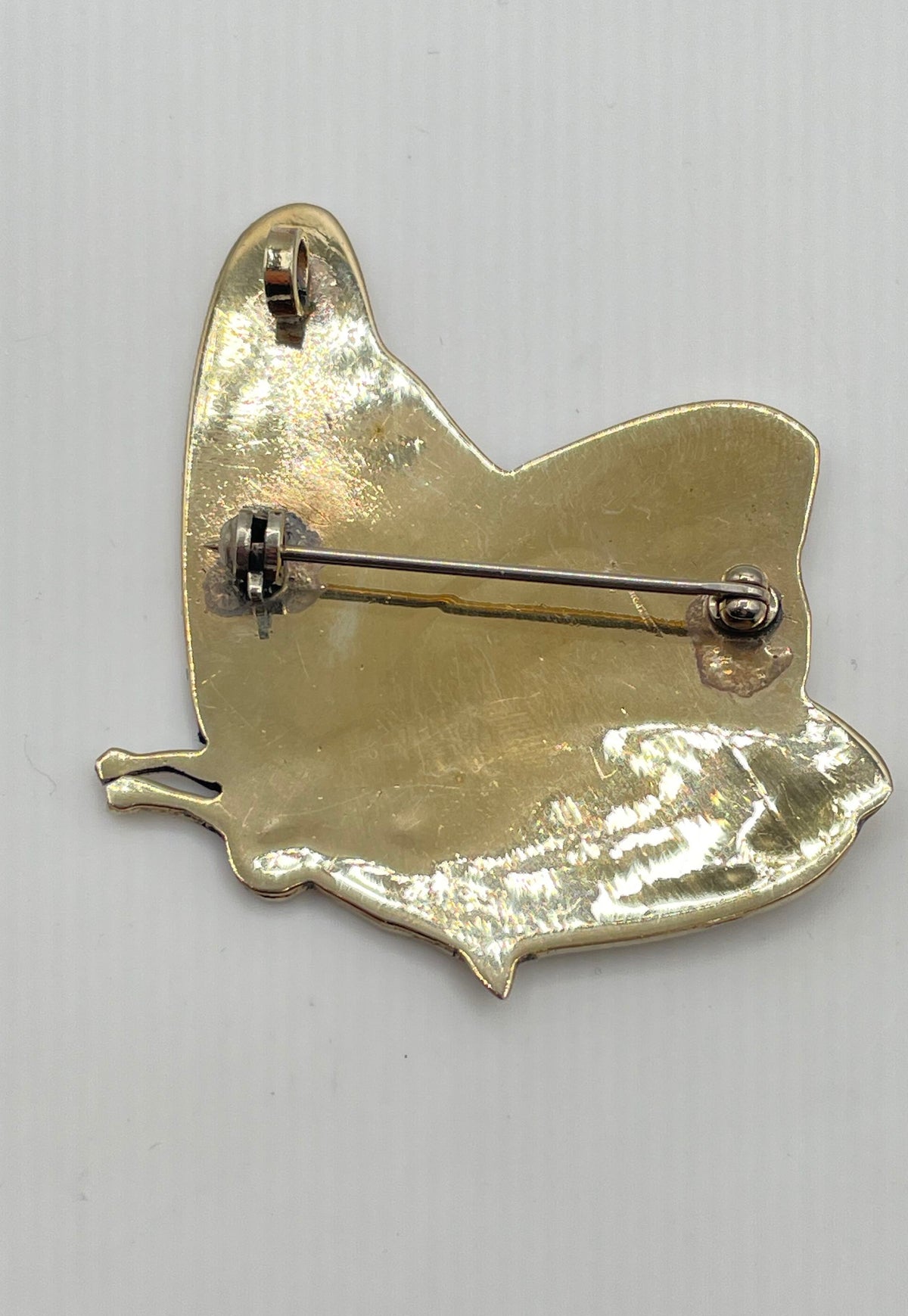 Silver Tone Abalone Inlay Butterfly Brooch Pin Pendant 9.4g *NPM*