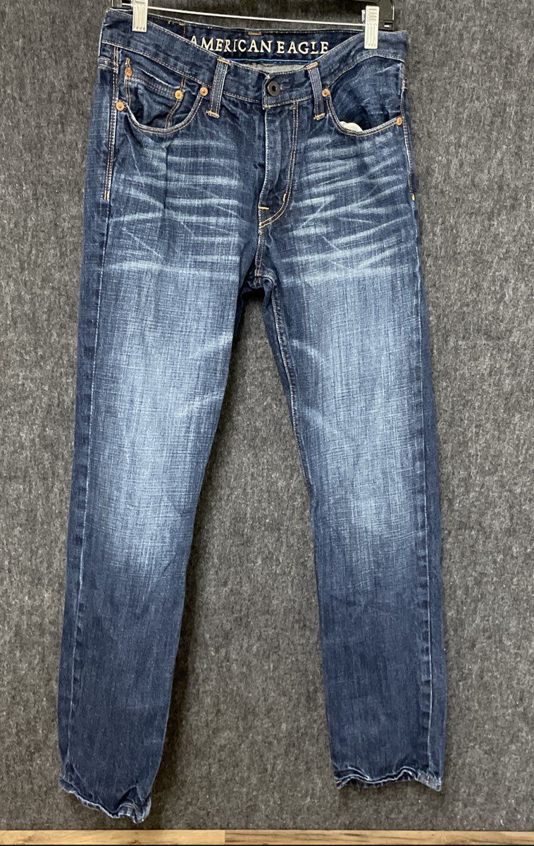 American Eagle Men's Dark Blue Slim Straight Jeans Faded Wash Sz 30x32