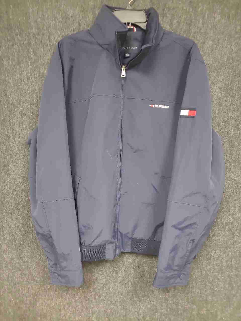 Tommy Hilfiger Men's Regatta Jacket Navy Blue Packable Hood Windbreaker Sz XXL