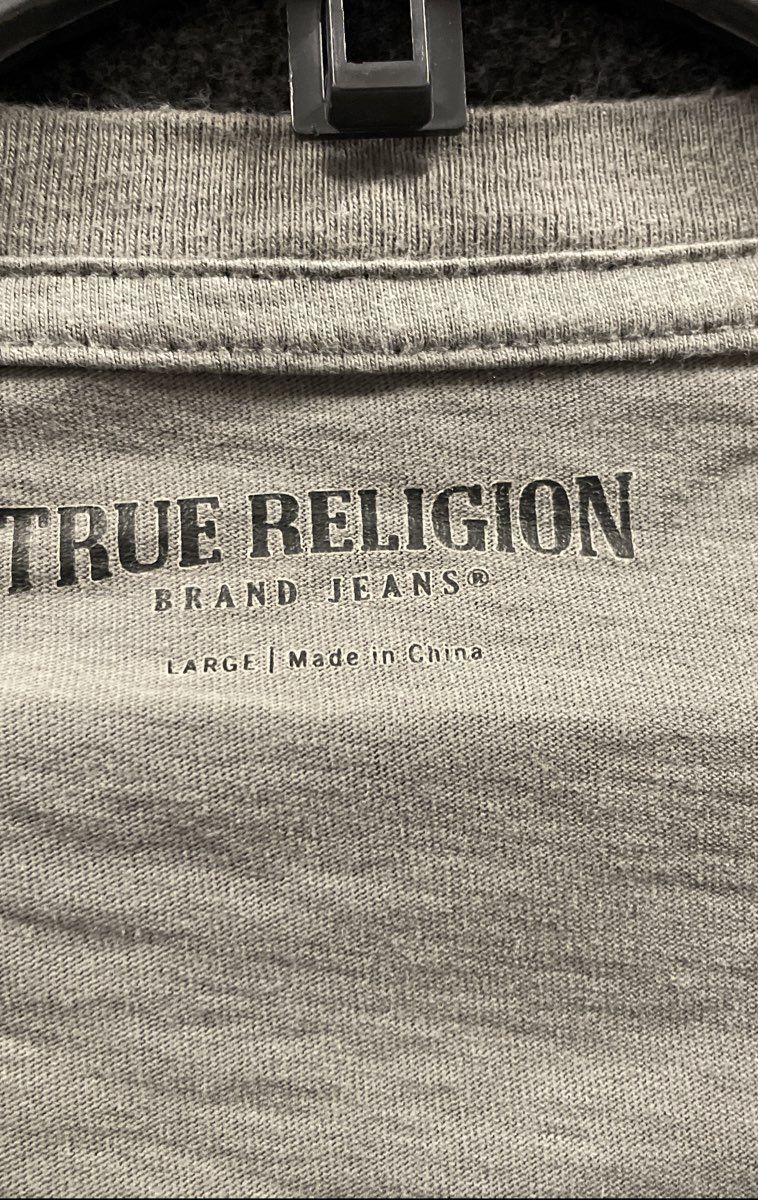 True Religion Men's Tan Olive Ombre Logo Graphic Dip Dye T-Shirt Sz L