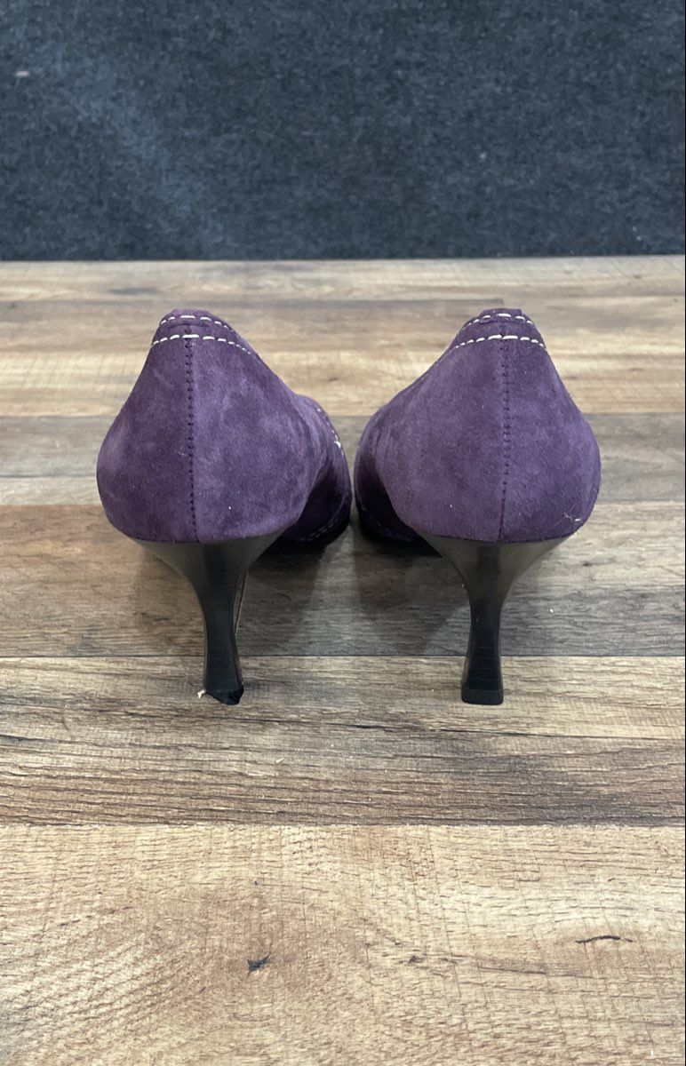 Franco Sarto Balzar Purple Suede Square Toe Bow Pumps Heels Women's Size 7.5