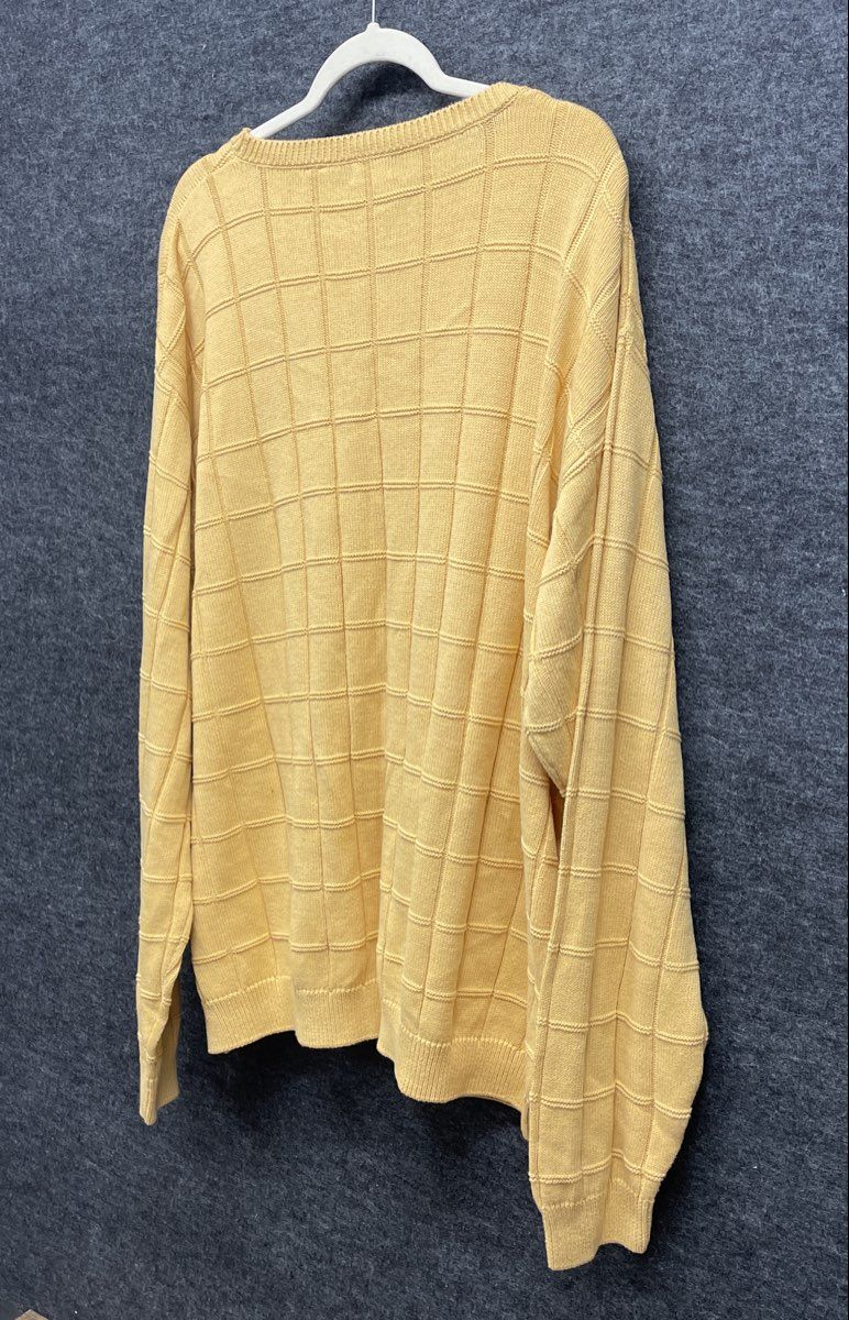 Izod Men's Yellow Grid Textured 100% Cotton Crewneck Sweater Sz 2XL
