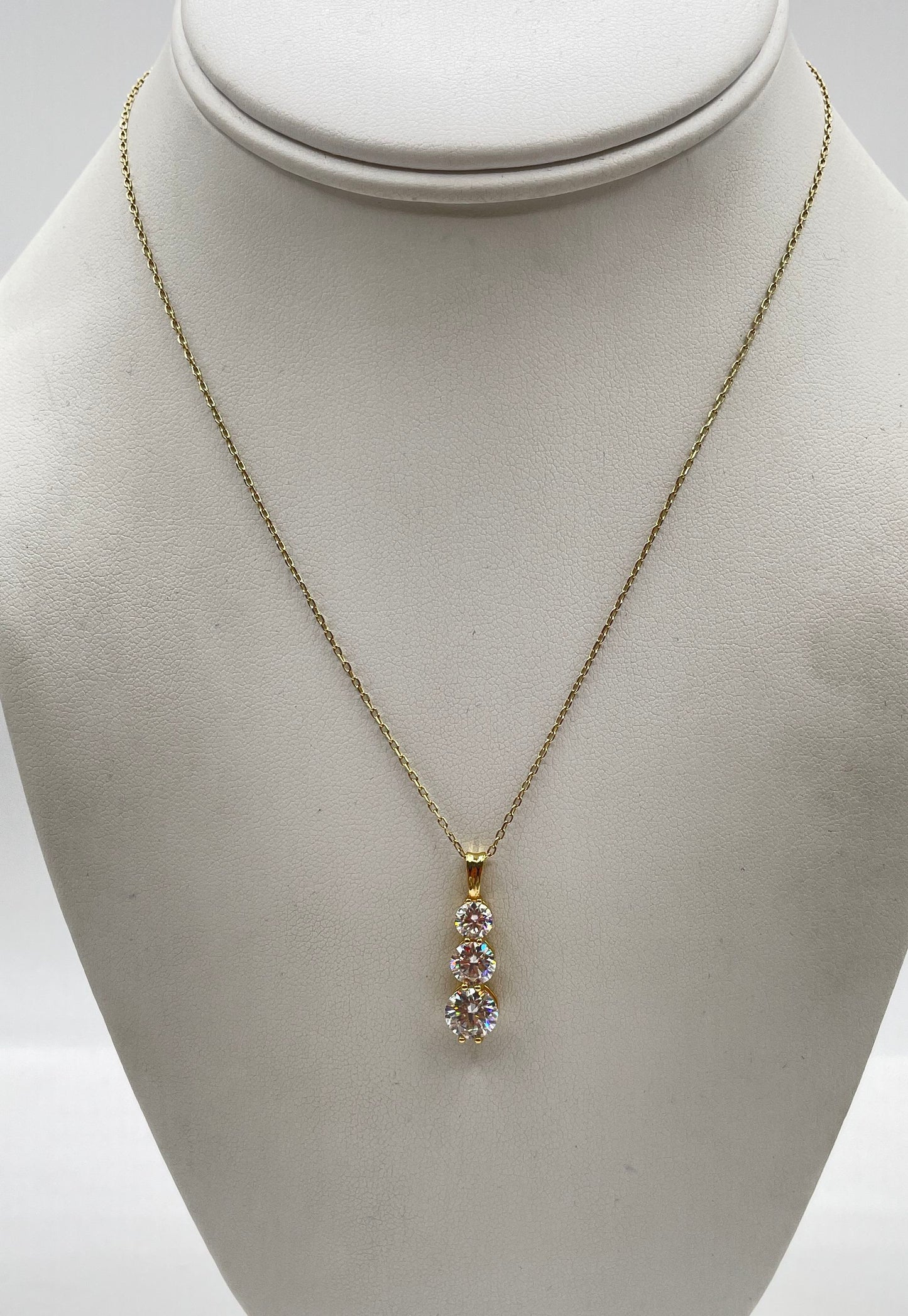 Gold Plated 925 Sterling Silver Three-Stone Moissanite Pendant Necklace 2.7g