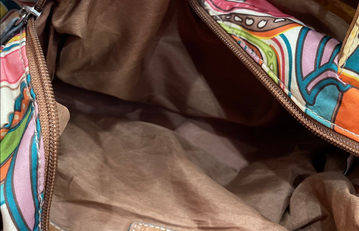 Treviso Multicolor Paisley Design Brown Leather Braided Strap Shoulder Bag Purse